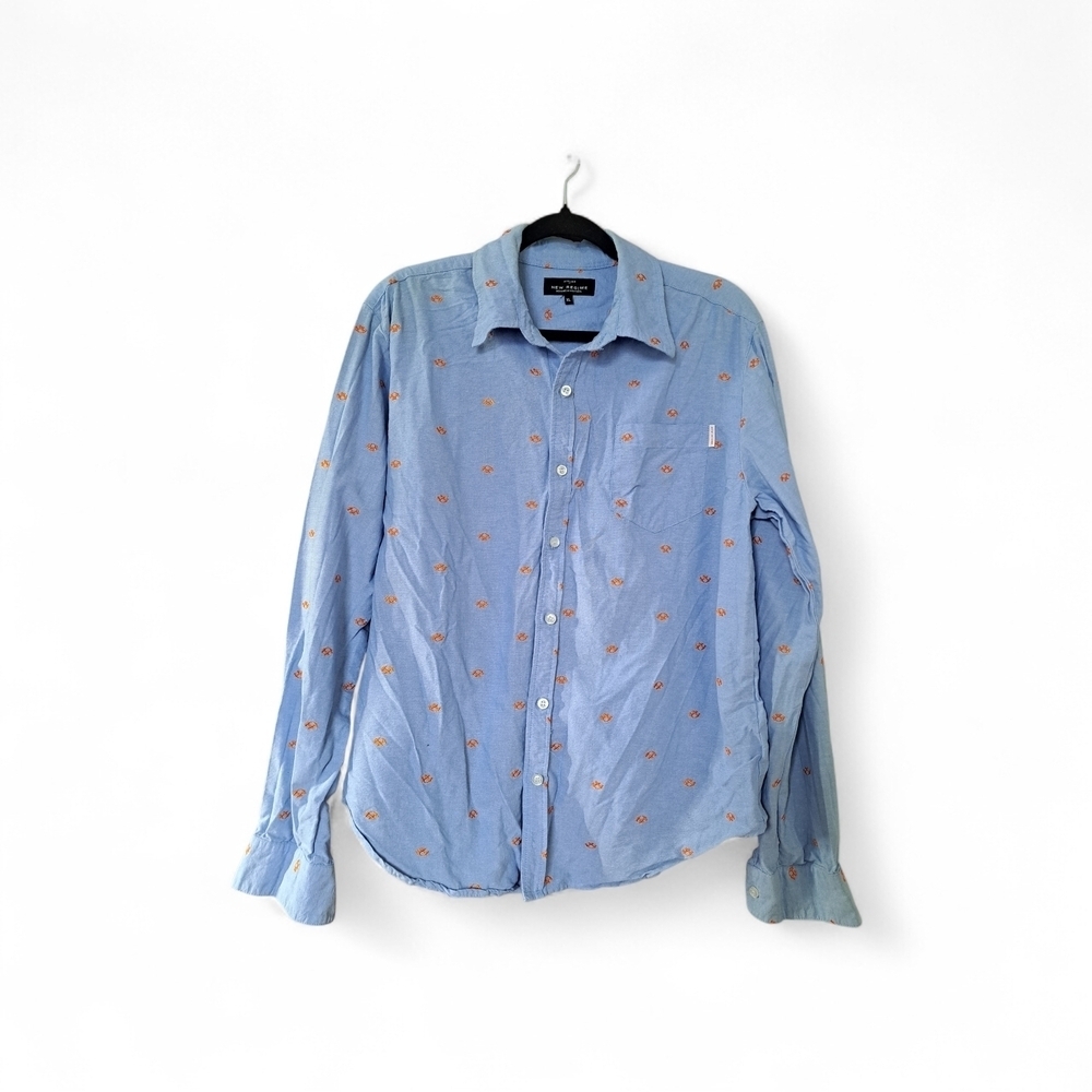 New Regim Men's Blue Shirt with Orange Pattern XL
